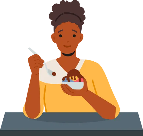 Woman Eating Ice Cream  Illustration