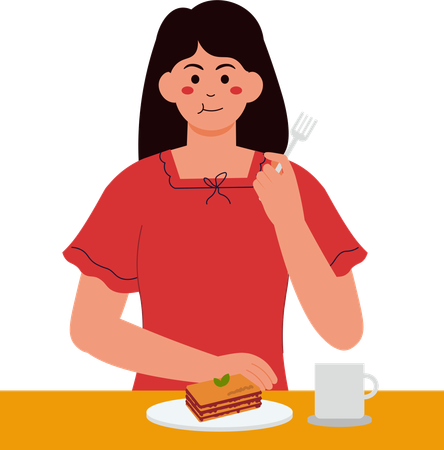 Woman Eating Lasagna  Illustration