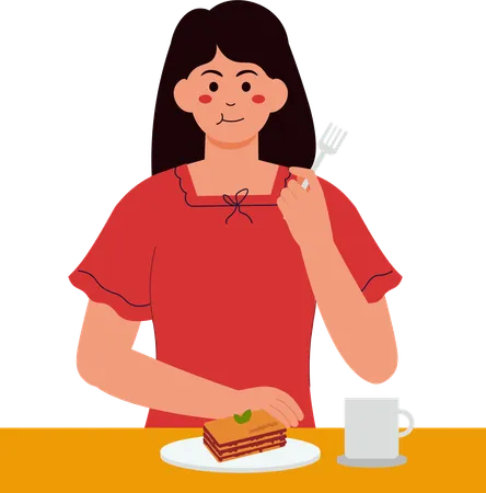 Woman Eating Lasagna  Illustration