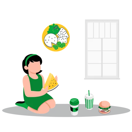 Woman eating melon  Illustration