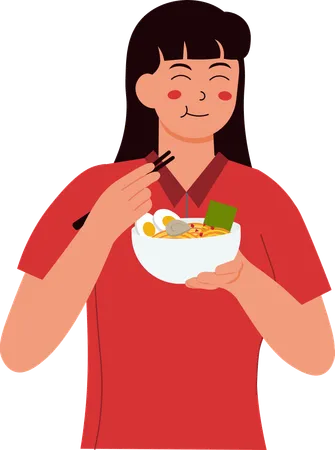 Woman Eating Noodle  Illustration