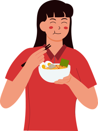 Woman Eating Noodle  Illustration