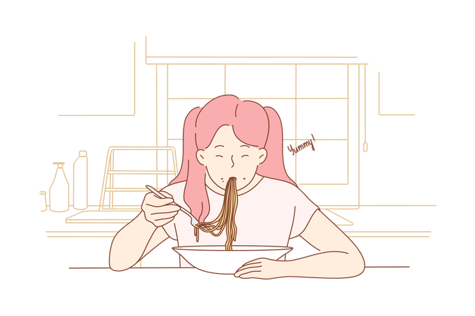 Woman eating noodle  Illustration