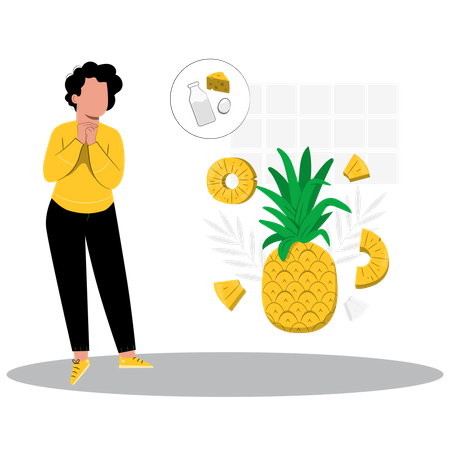 Woman eating pineapple  Illustration