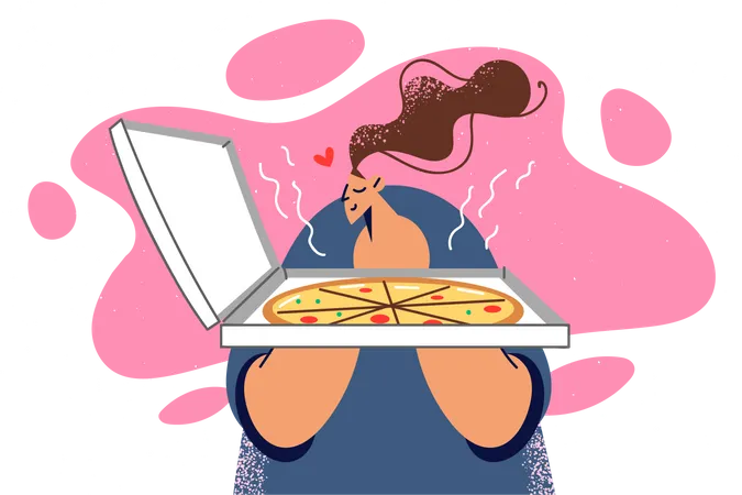 Woman eating pizza  Illustration