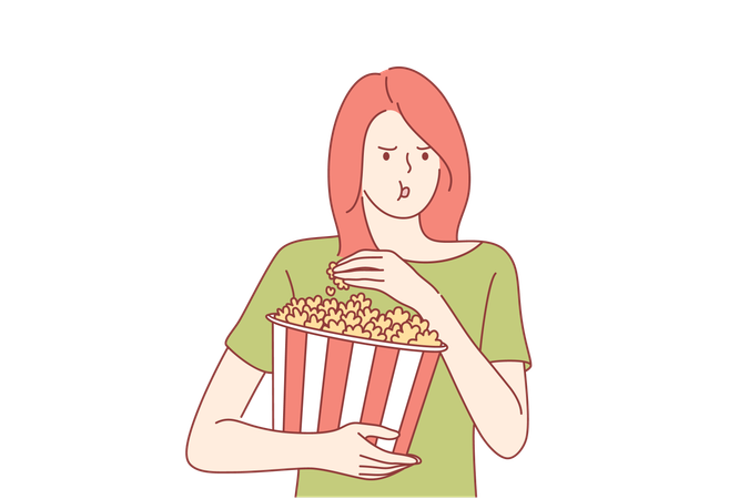 Woman eating popcorn  Illustration