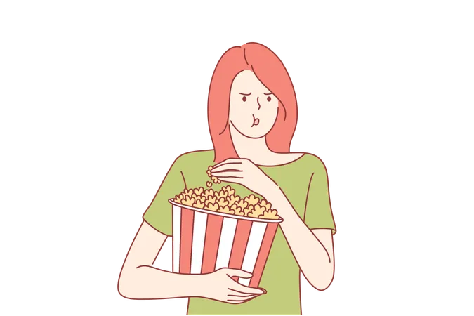 Woman eating popcorn  Illustration