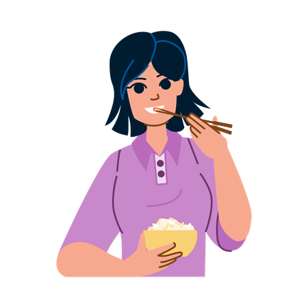 Woman eating rice  Illustration