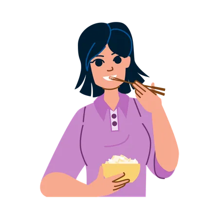 Rice Eating Vector Food Asian Dinner Healthy Diet Cuisine Meal Nutrition Grain Organic Ingredient Rice Eating Character People Flat Cartoon Illustration Illustration