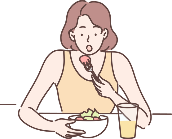 Woman eating salad  Illustration