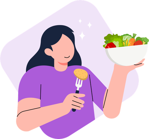 Woman eating salad  Illustration