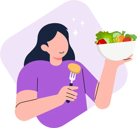 Woman eating salad  Illustration