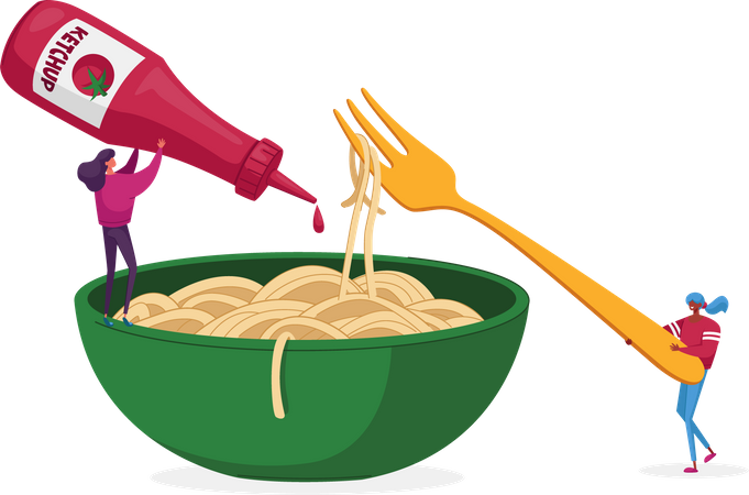 Woman eating spaghetti  Illustration