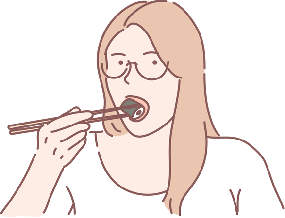 Woman eating sushi  イラスト
