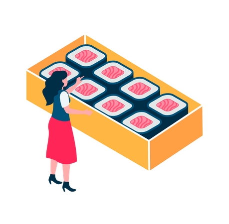 Woman eating sushi Illustration