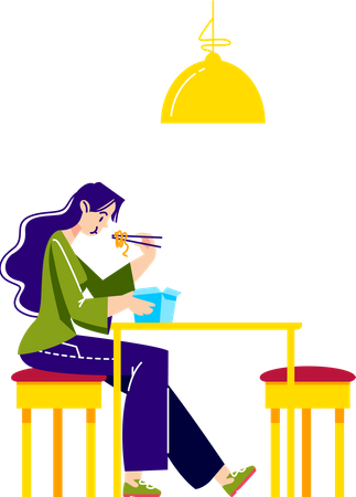 Woman eating udon noodles  Illustration