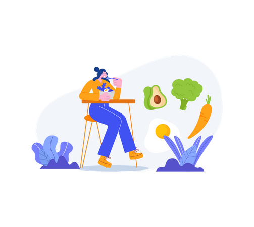 Woman eating vegetables  Illustration