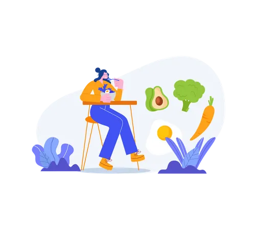 Woman eating vegetables  Illustration