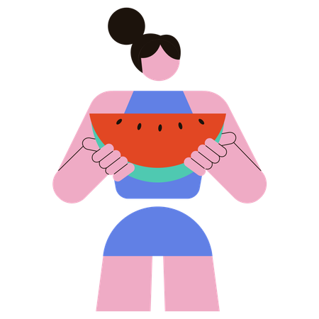 Woman eating Watermelon  Illustration