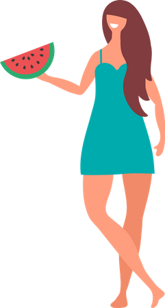 Woman eating watermelon  Illustration