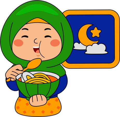 Woman eats at Iftar time  Illustration