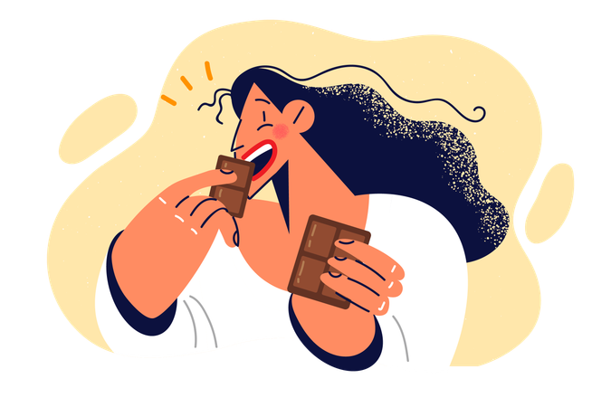 Woman eats dark chocolate  Illustration