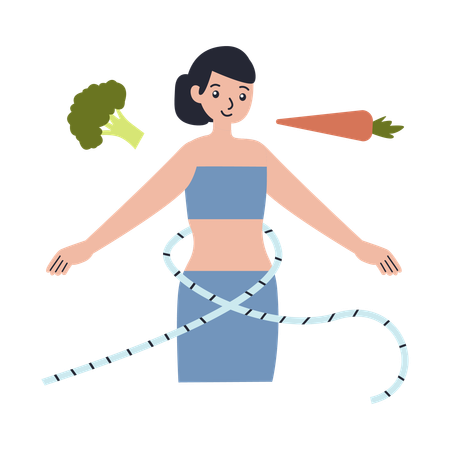 Woman eats Healthy food  Illustration