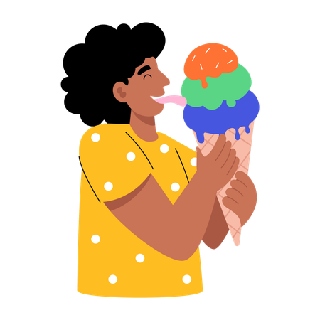 Woman eats ice cream  Illustration