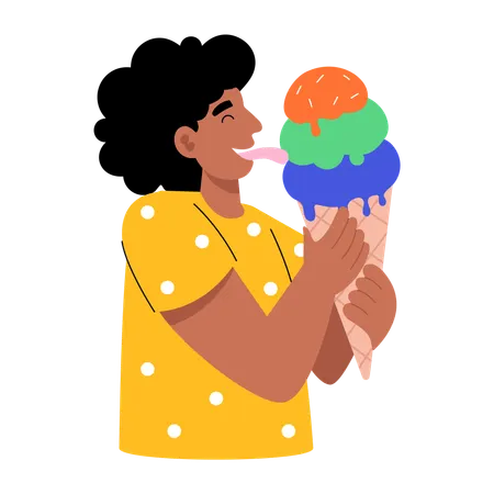 Woman eats ice cream  Illustration