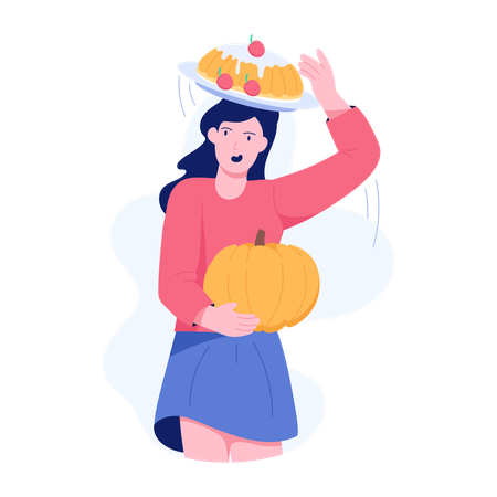 Woman eats Thanksgiving Pie  Illustration