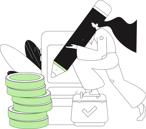 女性がカレンダーイベントを編集する  イラスト