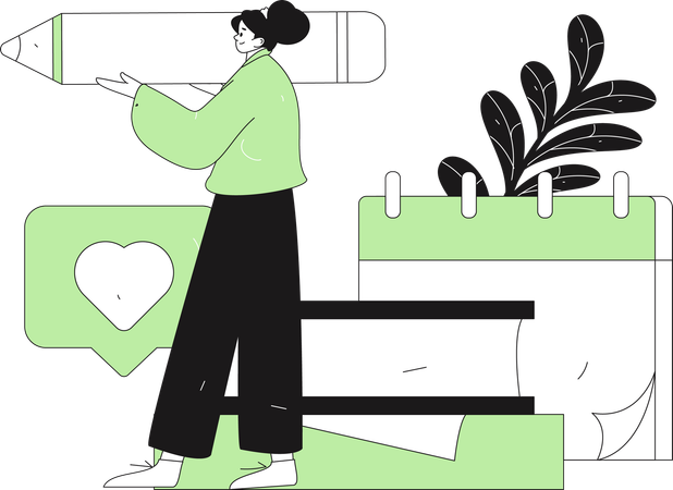 女性がカレンダーイベントを編集する  イラスト