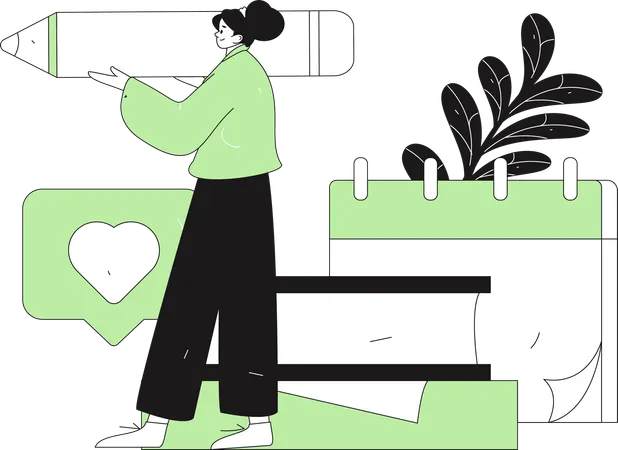 女性がカレンダーイベントを編集する  イラスト