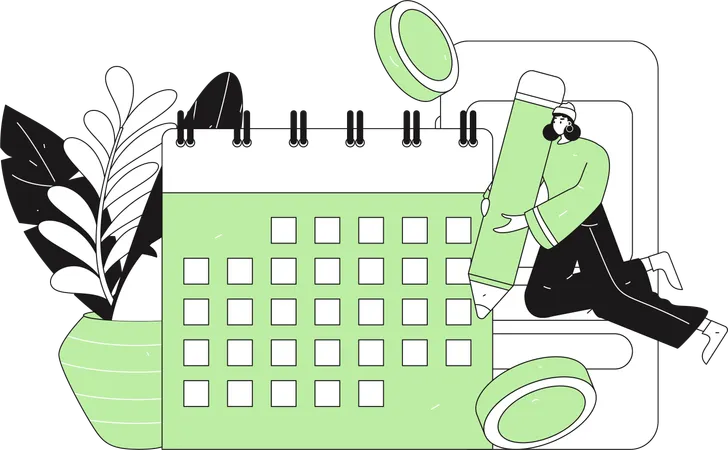 女性がカレンダーイベントを編集する  イラスト