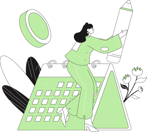 カレンダーのイベントを編集する女性  イラスト