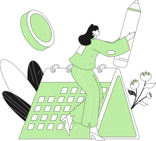 カレンダーのイベントを編集する女性  イラスト