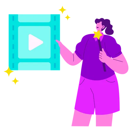 Woman editing video Content  イラスト