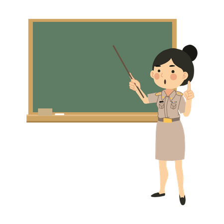 Woman Educator Teaching on Chalkboard  일러스트레이션