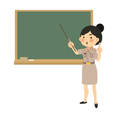 Woman Educator Teaching on Chalkboard  일러스트레이션