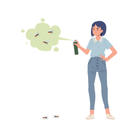 Woman Eliminating Insects with Spray  Illustration