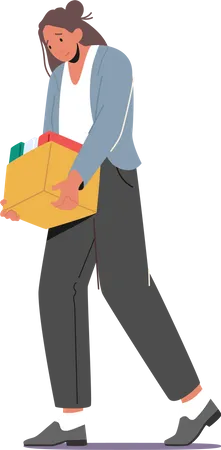 Woman Employee Fired From Job Sad Girl With Box Walking Isolated On White Background Manager Or Clerk Firing Dismissal From Office Unemployment Problem Concept Cartoon Vector Illustration Illustration