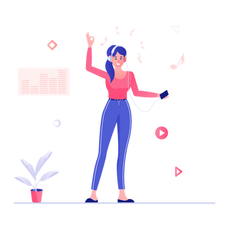 Woman Employee listening to music with headphone Illustration