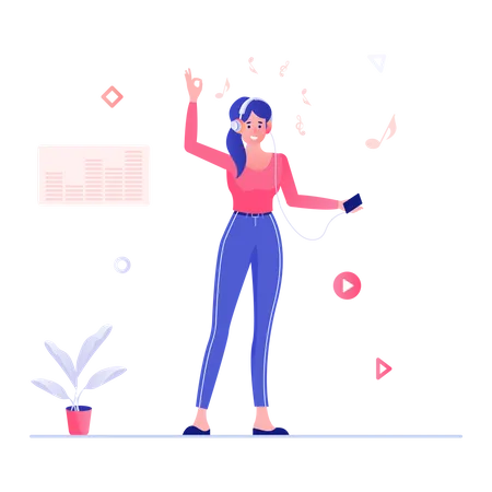 Woman Employee listening to music with headphone Illustration