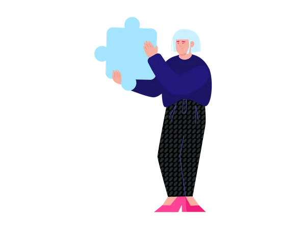 Woman employee with puzzle piece Illustration