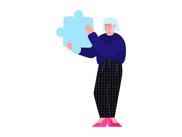 Woman employee with puzzle piece  Illustration