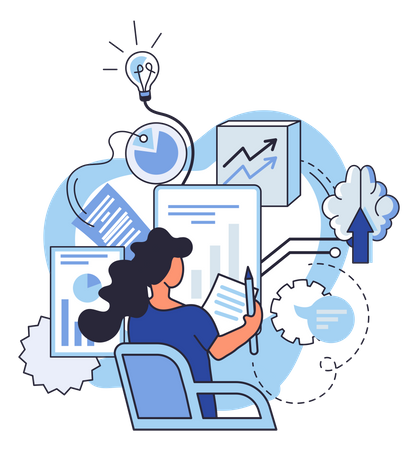 Woman employee working on analysis  Illustration