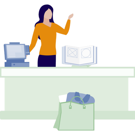 Woman employee working on checking counter  Illustration