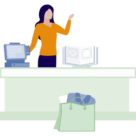 Woman employee working on checking counter  Illustration