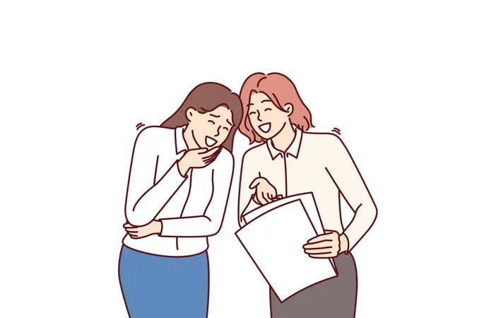 Woman employees are discussing newspaper headlines  Illustration