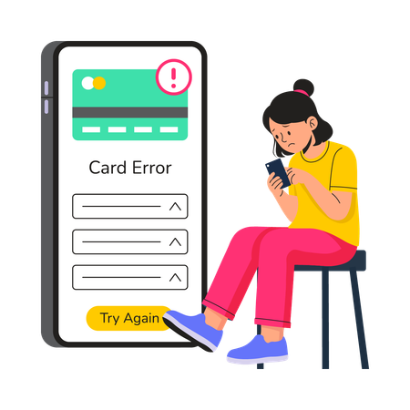 Woman encounters card error  Illustration